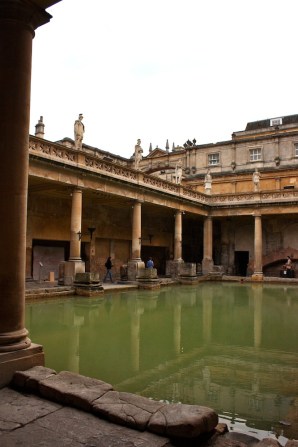 roman baths with the statues looming large at ground level... 