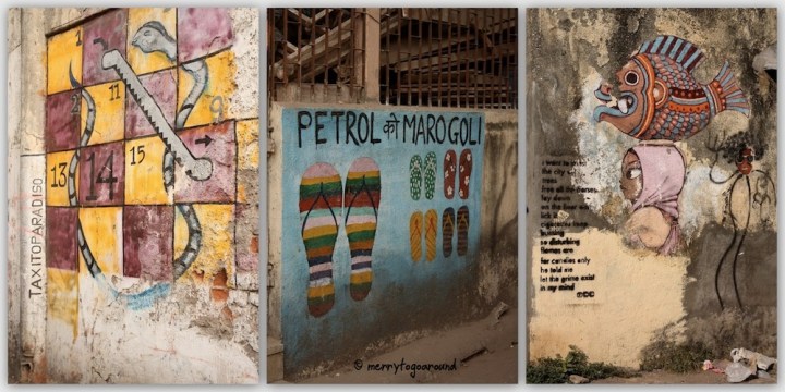 three pieces of graffiti